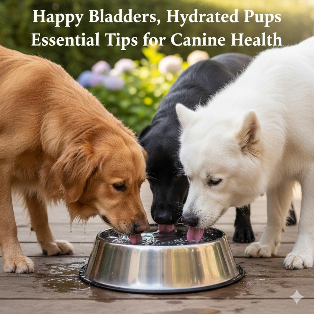 Dogs drinking fresh water outdoors to support hydration and urinary tract health
