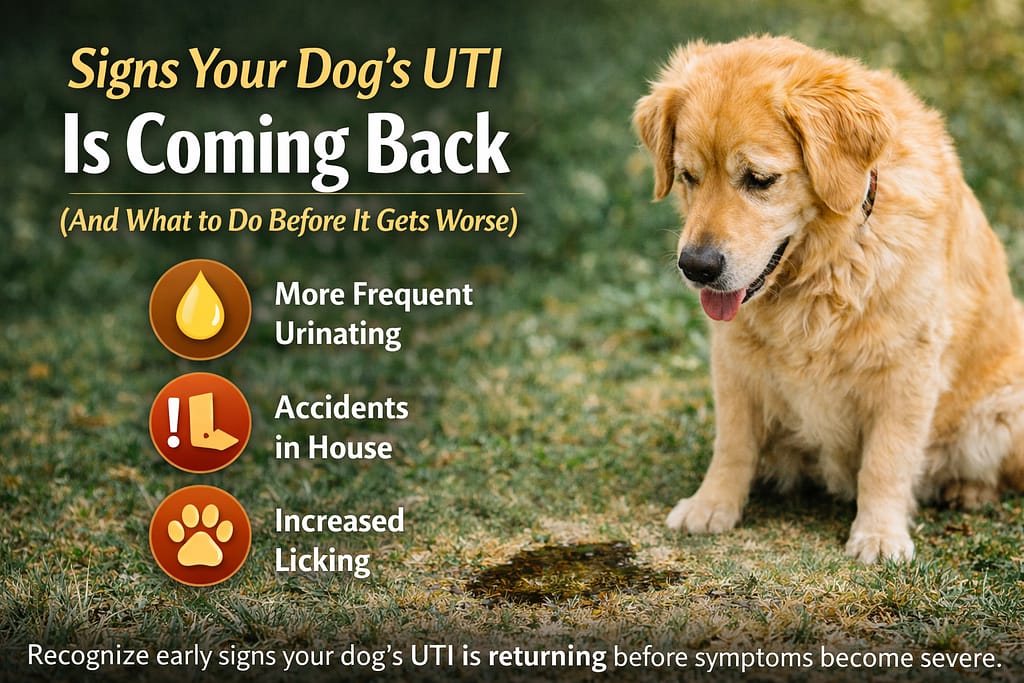 Golden Retriever showing early signs of a returning urinary tract infection, including frequent urina